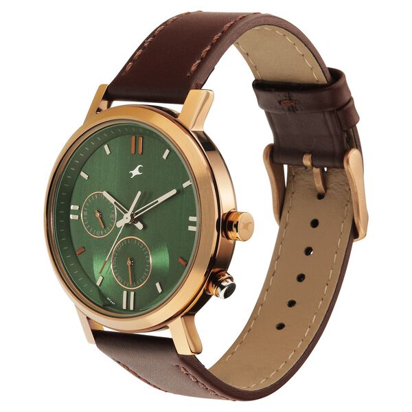 Fastrack Tick Tock Quartz Analog Green dial Leather Strap Watch for Guys - image number 2