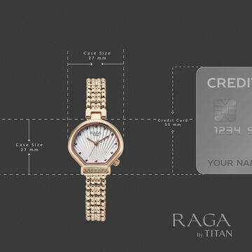 Titan Raga Spotlight Quartz Analog White Dial Rose Gold Metal Strap Watch For Women