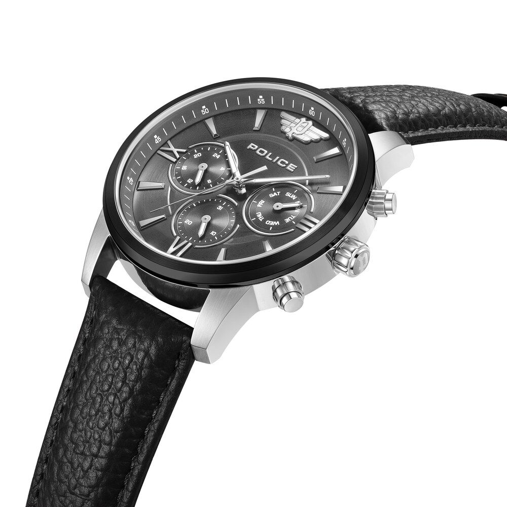 Buy Online Police Quartz Multifunction Grey Dial Black Leather