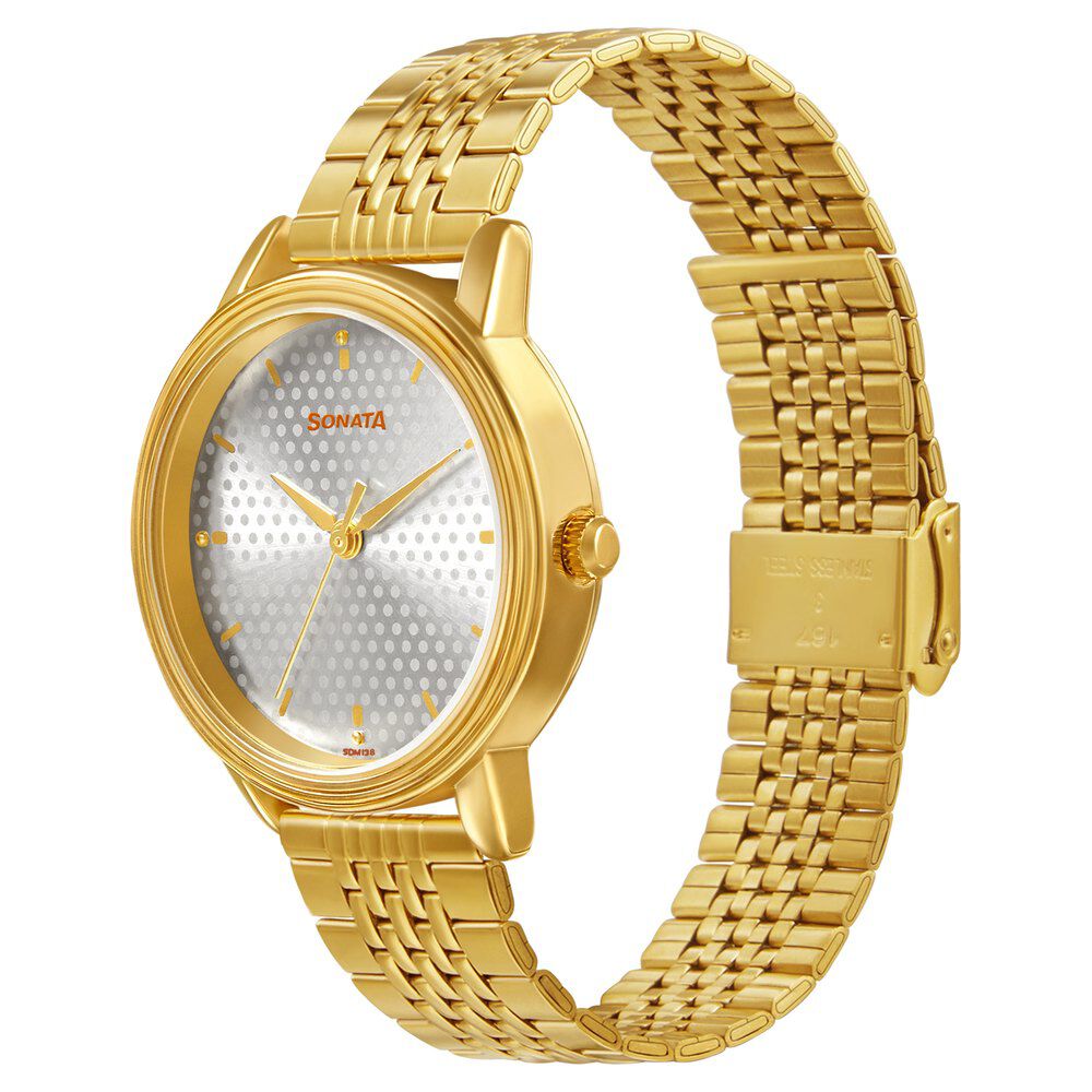 Buy Online Sonata Gold Edit Silver Dial Women Watch With