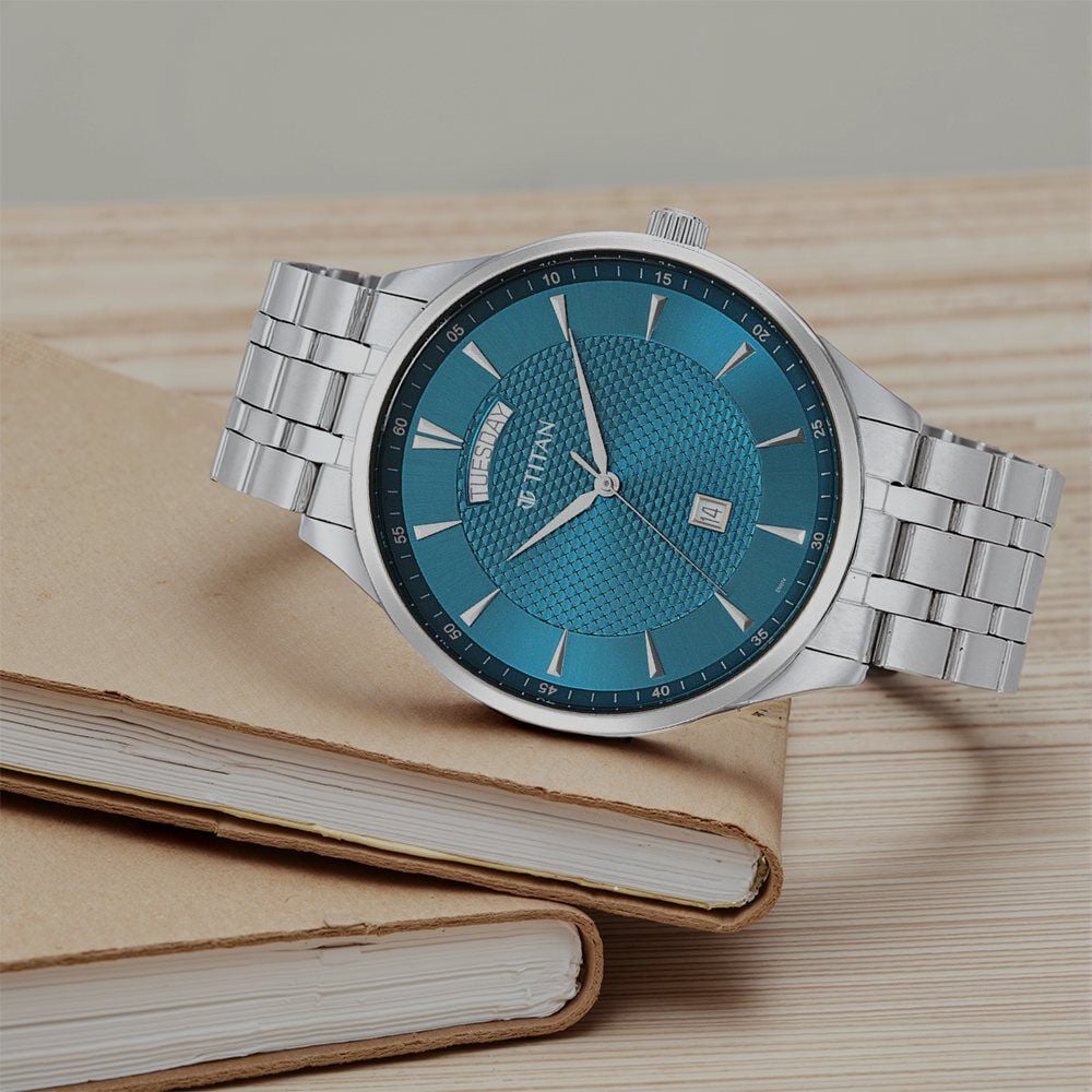 Titan Opulent Blue Dial Analog with Day and Date Stainless Steel Strap watch for Men-picture-12