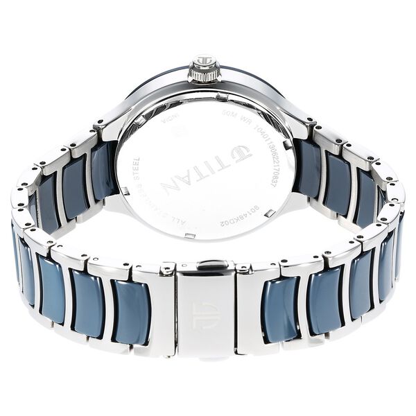 Titan Ceramic Fusion Quartz Multifunction Blue Dial Silver Dual-Toned Stainless Steel Bracelet Watch for Men - image number 5