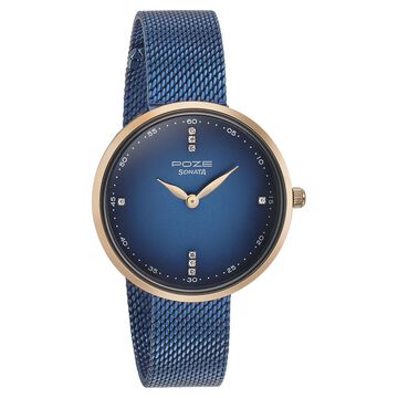 Sonata Poze Quartz Analog Blue Dial Mesh Strap Watch for Women