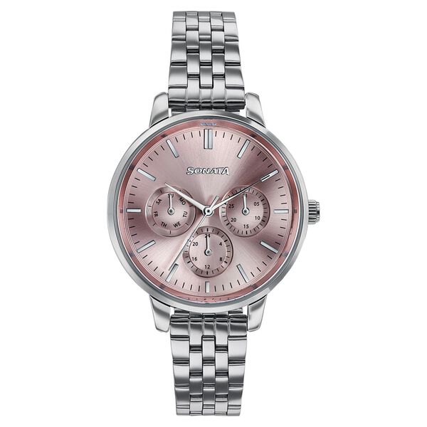 Sonata Verve Quartz Multifunction Pink Dial Rose Gold Metal Strap Watch For Women - image number 0
