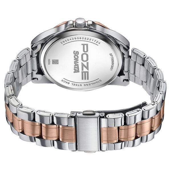 Poze By Sonata Quartz Analog Black Dial Two Toned Metal Strap Watch For Men - image number 6