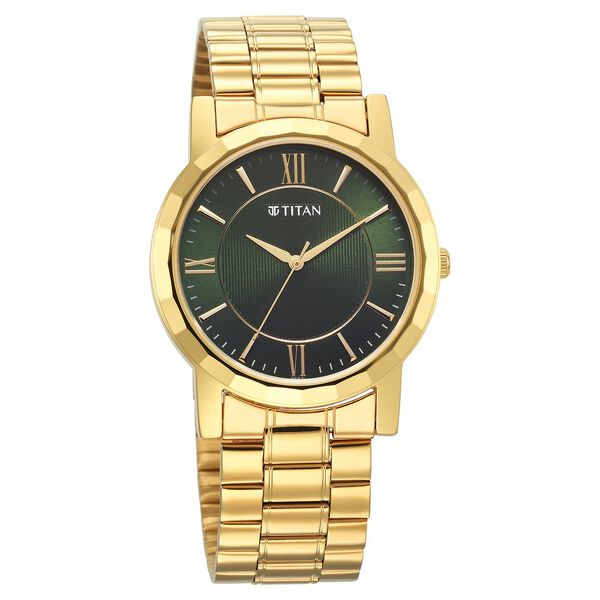 Titan Karishma Zing Quartz Analog Green Dial Golden Stainless Steel Strap Watch For Men - image number 1