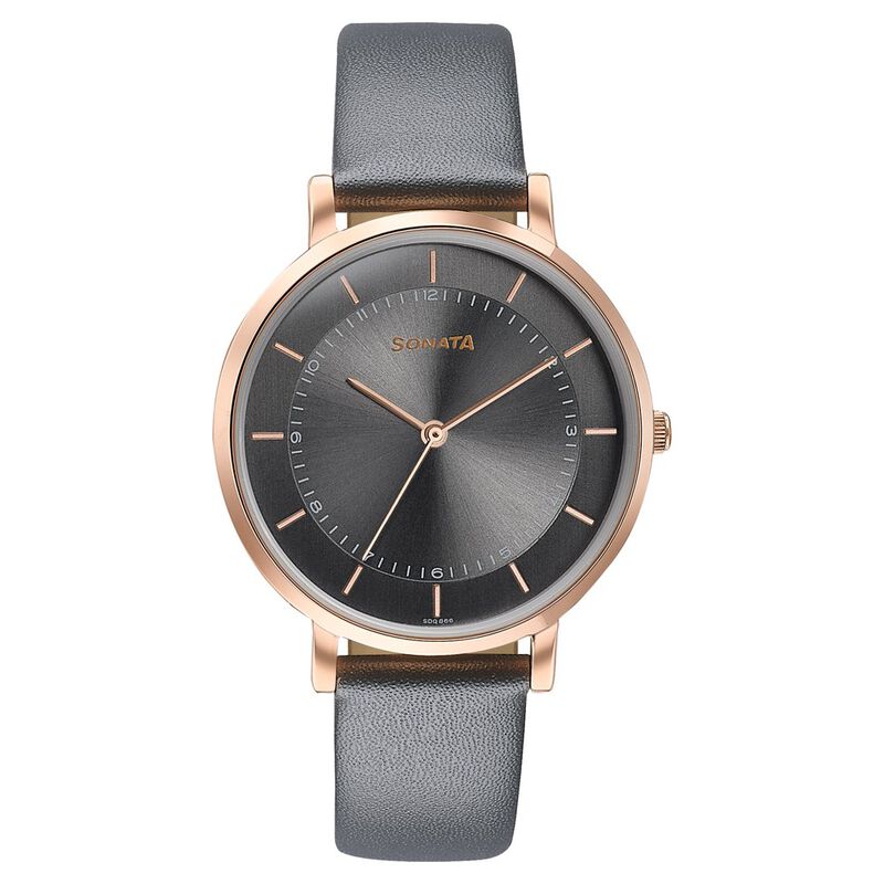 Sonata Modern Edit Quartz Analog Grey Dial Leather Strap Watch For Women
