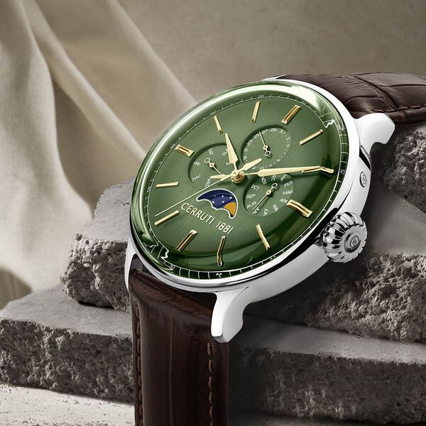 Cerruti 1881 Green Dial Leather Strap Watch for Men - image number 2