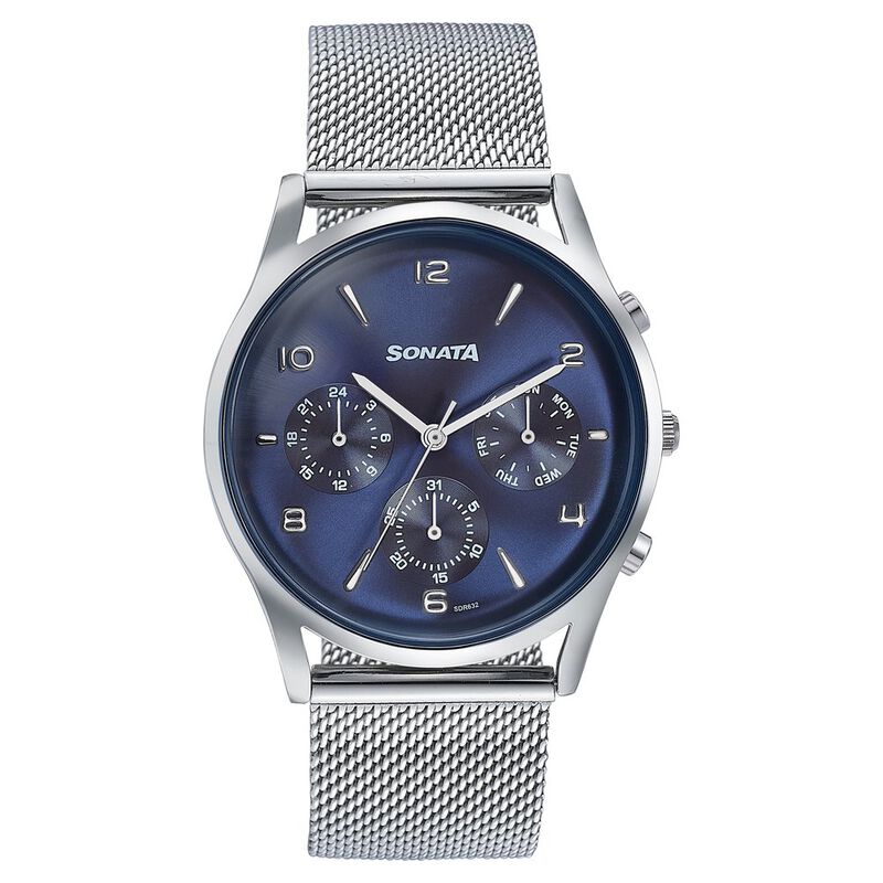 Sonata Wedding Edit Quartz Multifunction Blue Dial Stainless Steel Strap Watch For Men
