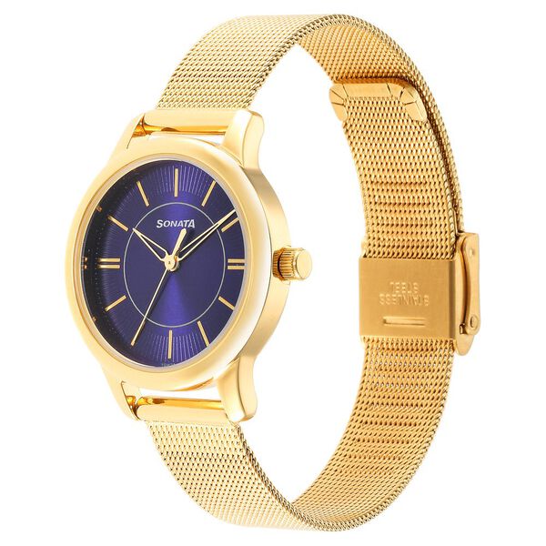 Sonata Classic Gold Blue Dial Metal Strap Watch for Women - image number 1
