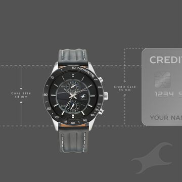 Fastrack Fastrack Overdrive Quartz Chronograph Tachymeter Black Dial Blue Leather Strap Watch For Guys
