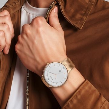 Titan - Black and Gold Collection - Quartz Analog Silver Dial Rose Gold Stainless Steel Strap watch for Men