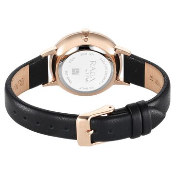 Titan Raga Showstopper Quartz Analog Mother Of Pearl Round Dial Black Leather Strap Watch For Women