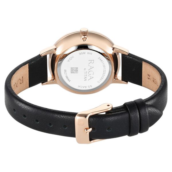 Titan Raga Showstopper Quartz Analog Mother Of Pearl Round Dial Black Leather Strap Watch For Women - image number 4
