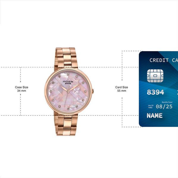 Sonata Poze Quartz Analog Pink Dial Rose Gold Colour Stainless Steel Strap Watch For Women - image number 3