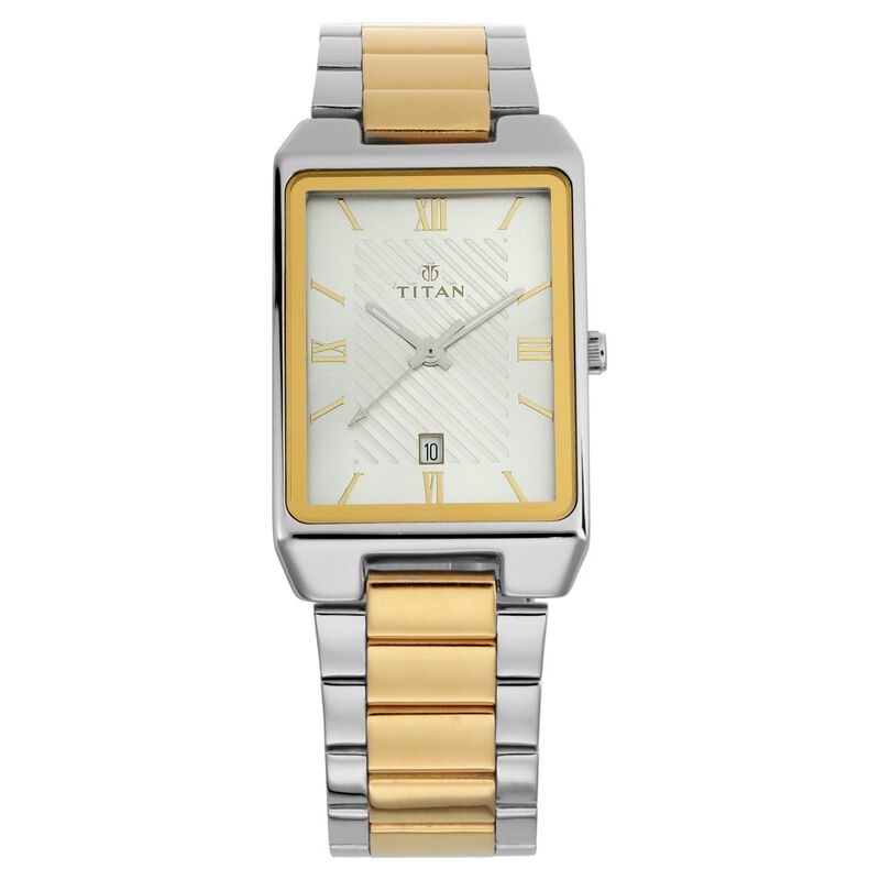 Titan Quartz Analog with Date Silver Dial Stainless Steel Strap Watch for Men