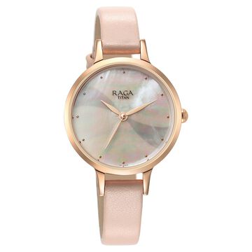 Titan Raga Power Pearls Quartz Analog Mother Of Pearl Dial Leather Strap Watch for Women