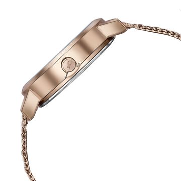 Fastrack Style Up Quartz Analog Mother Of Pearl Dial Rose Gold Stainless Steel Strap Watch For Girls