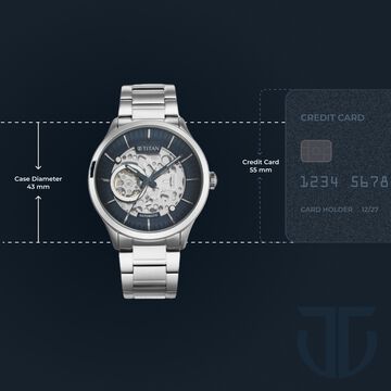 Titan Metal Mechanicals Blue Dial Silver Stainless Steel Strap Watch for Men