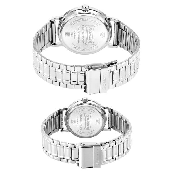 Sonata Pairs Quartz Analog White Dial Stainless Steel Strap Watch for Couple - image number 3