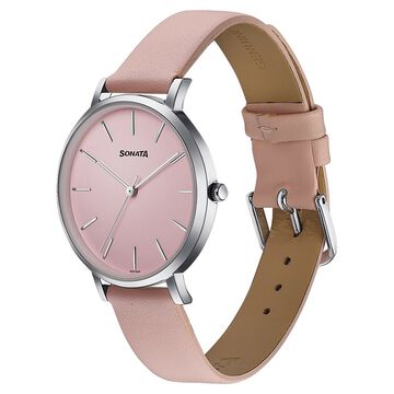 Sonata Pastel Play Quartz Analog Pink Dial Leather Strap Watch For Women