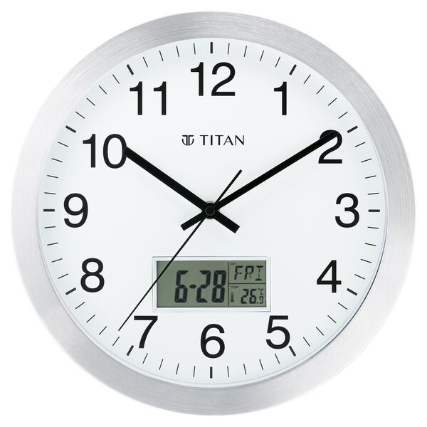 Titan Metallic Anadigi Wall Clock White Dial with Digital Display - 30 cm x 30 cm (Medium) - image number 0