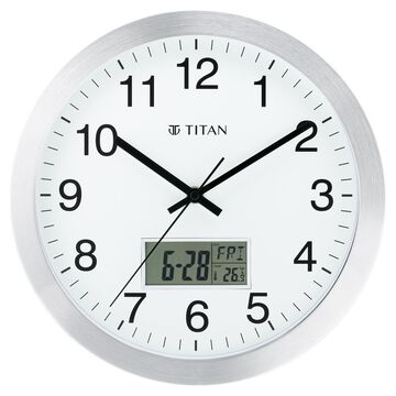 Titan Metallic Anadigi Wall Clock White Dial with Digital Display - 30 cm x 30 cm (Medium)