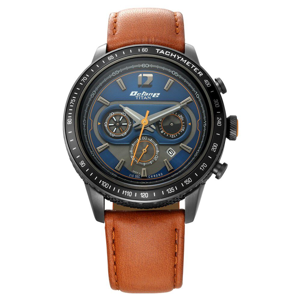 Buy Online Titan Octane Blue Chrono Leather Strap watch for Men