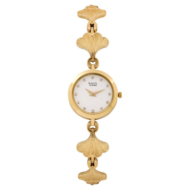 Titan Raga Foliage White Dial Analog Metal Strap Watch for Women