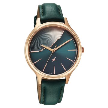 Fastrack Style Up Quartz Analog Green Dial Green Leather Strap Watch For Girls