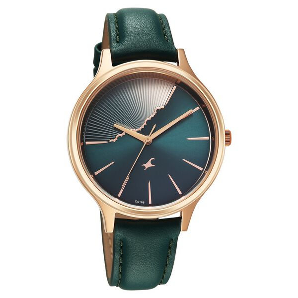 Fastrack Style Up Quartz Analog Green Dial Green Leather Strap Watch For Girls - image number 1