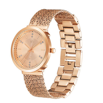 Fastrack Vyb Flare Quartz Analog Rose Gold Dial Metal Strap Watch for Girls