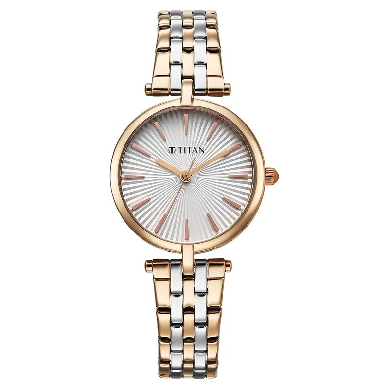 Titan Work Mode Quartz Analog Silver Dial Two Toned Metal Strap Watch For Women
