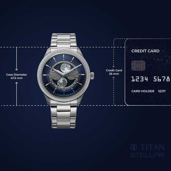Titan Stellar Analog with Dual Moon Phase and Blue Dial Silver Stainless Steel Strap Watch for Men - image number 3