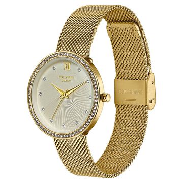 Poze By Sonata Quartz Analog Golden Dial Golden Metal Strap Watch For Women