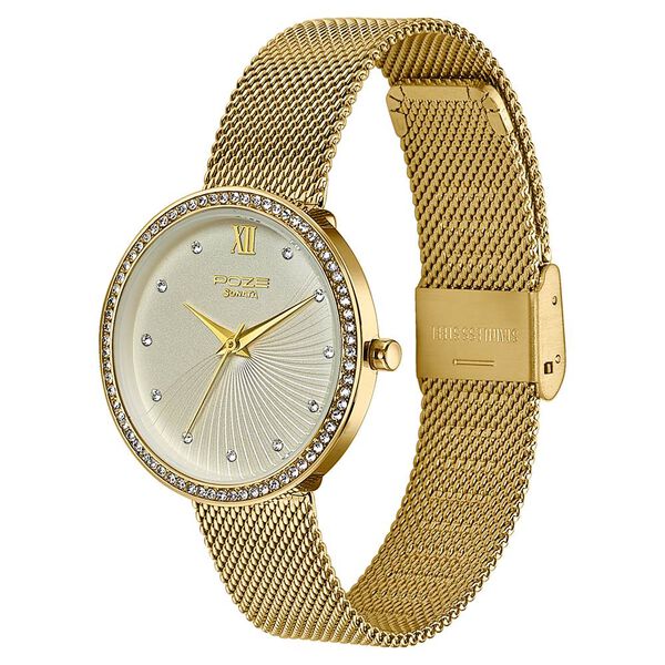 Poze By Sonata Quartz Analog Golden Dial Golden Metal Strap Watch For Women - image number 4