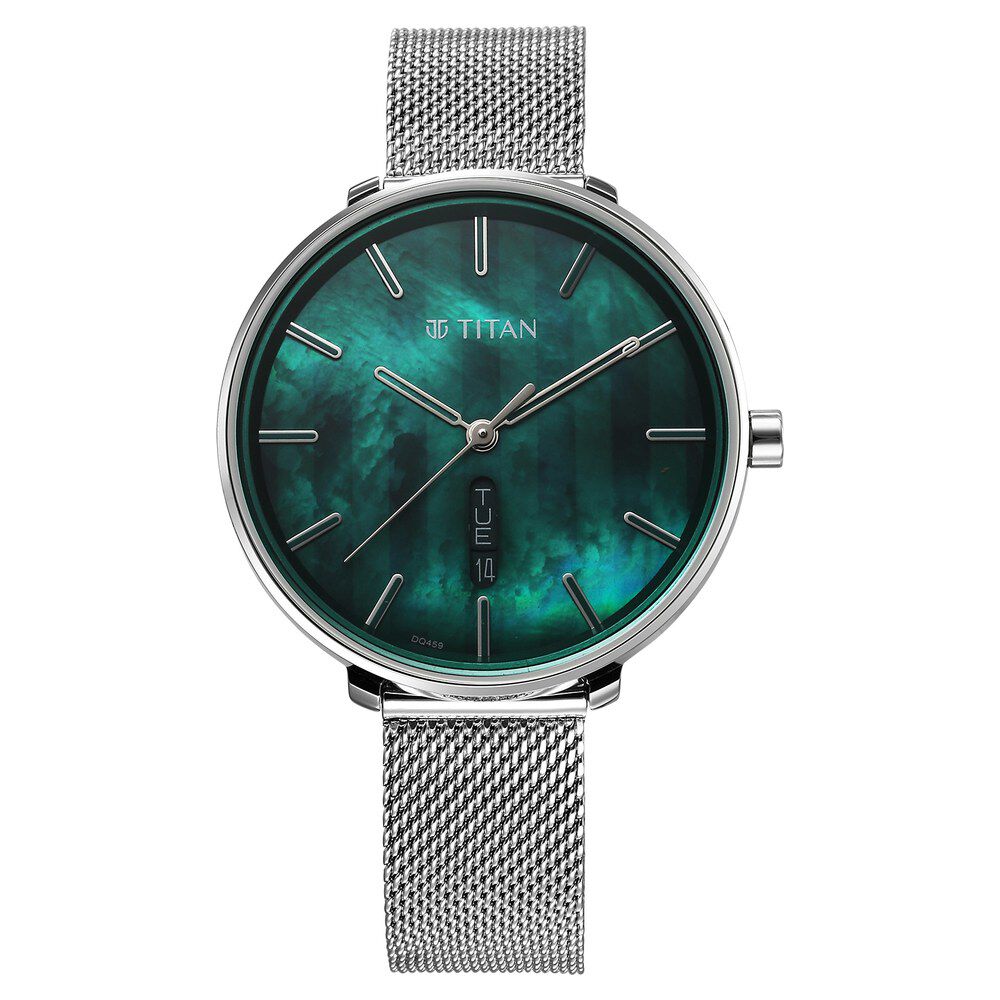 Titan Neo Analog with Day and Date Mother Of Pearl Dial Silver Color Stainless Steel Strap Watch For Women-image-44