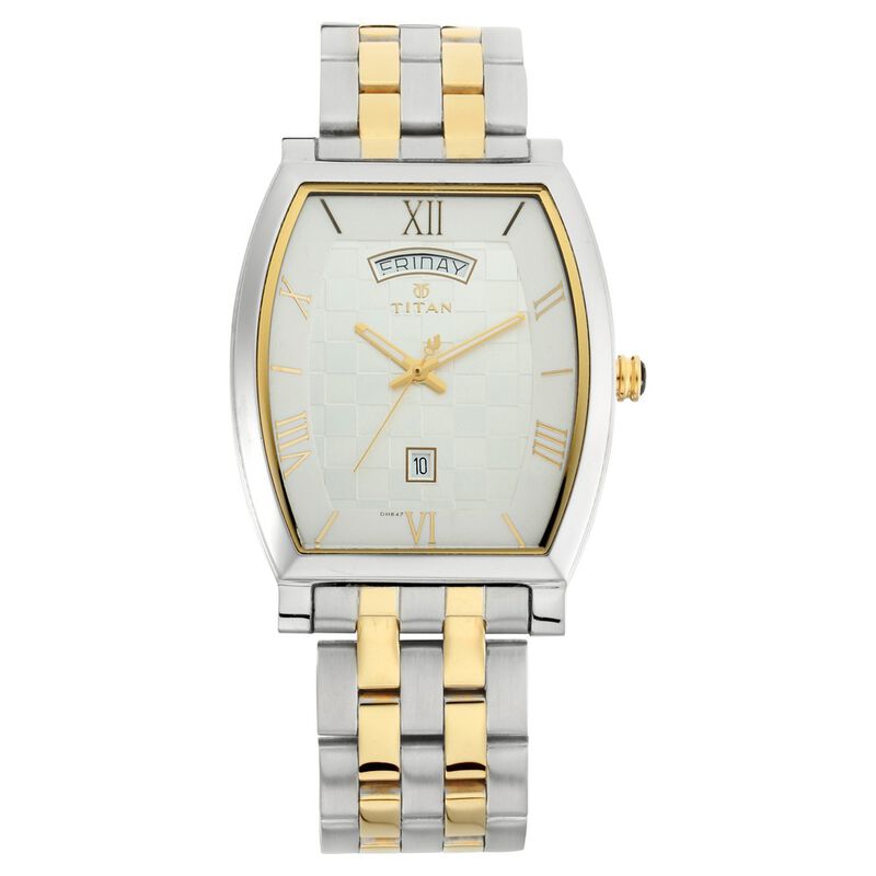 Titan Grandmaster Silver Dial Analog with Day and Date Metal Strap Watch for Men