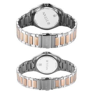 Titan Modern Bandhan Pair Analog with White Dial Dual Tone Rose Gold Stainless Steel Strap Watch for Couples