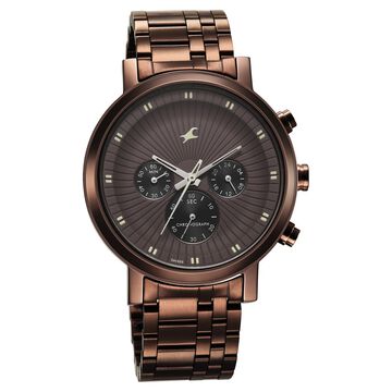 Fastrack Kronos Multifunction Brown Dial Stainless Steel Strap Watch for Guys