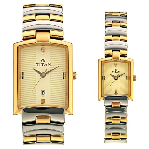Titan Quartz Analog Champagne Dial Watch for Couple - image number 0