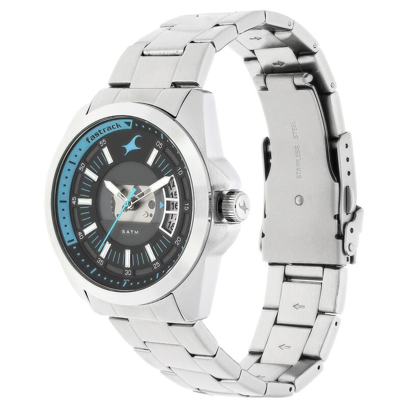 Fastrack Loopholes Quartz Analog with Date Black Dial Stainless Steel Strap Watch for Guys - image number 2