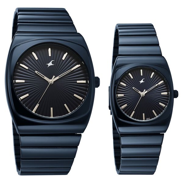 Fastrack Mixmatched Quartz Analog Multicoloured Dial Two Toned Stainless Steel Strap Watch For Couple - image number 1