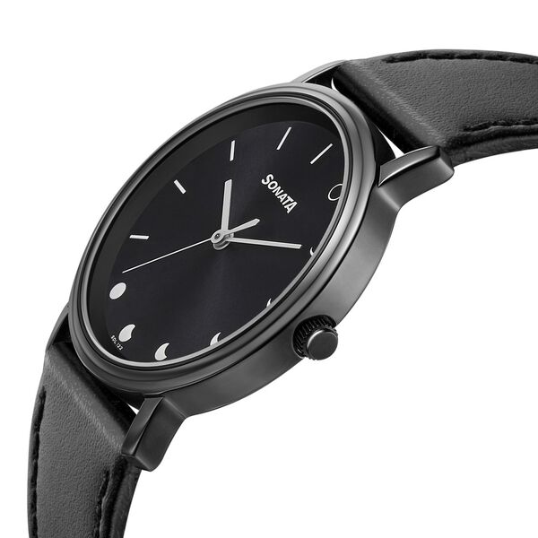 Sonata Play Black Dial Women Watch With Leather Strap - image number 2