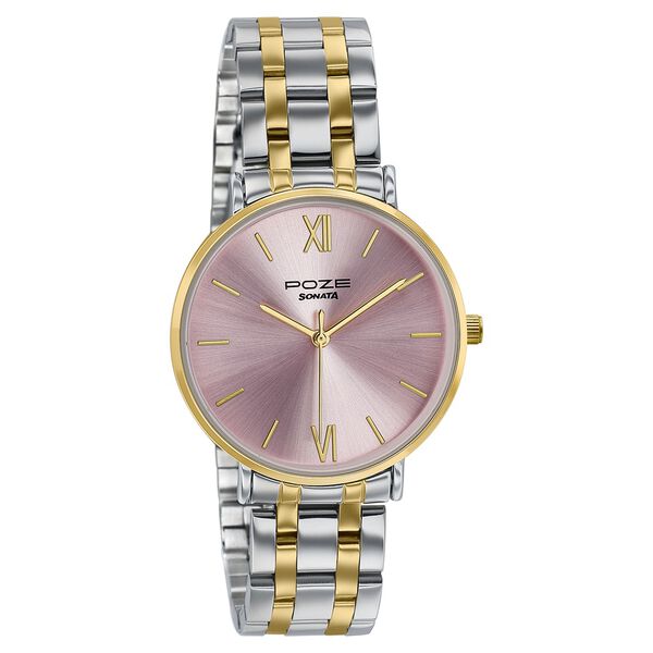 Poze By Sonata Quartz Analog Pink Dial Two Toned Stainless Steel Strap Watch For Women - image number 2