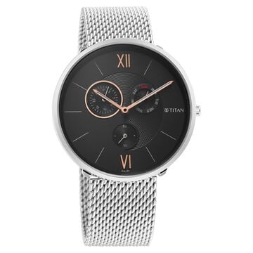 Titan Slim Quartz Multifunction Black Dial Stainless Steel Strap watch for Men