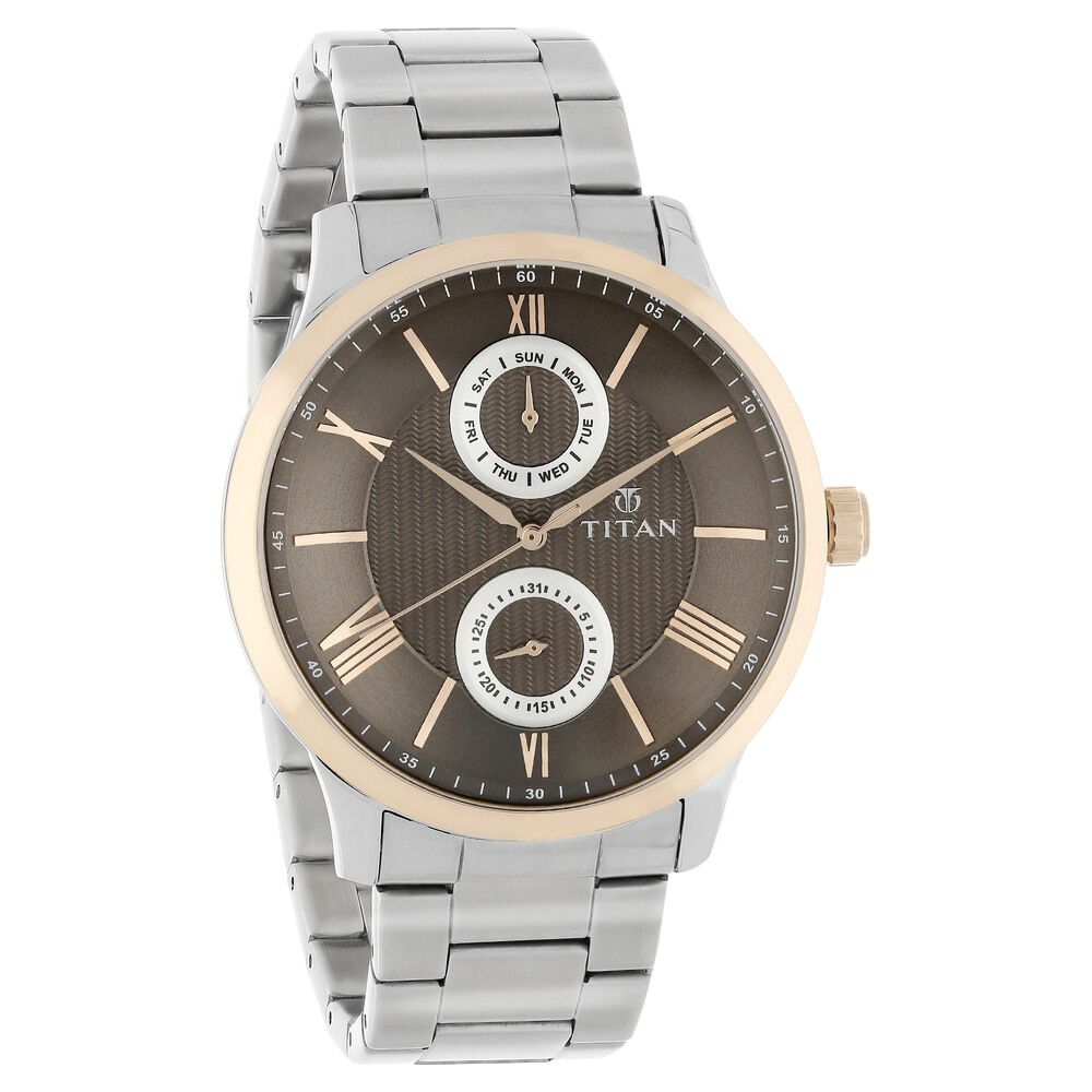 Buy Online Titan Quartz Multifunction Brown Dial Stainless Steel Strap Watch for Men nn90100km01 Titan