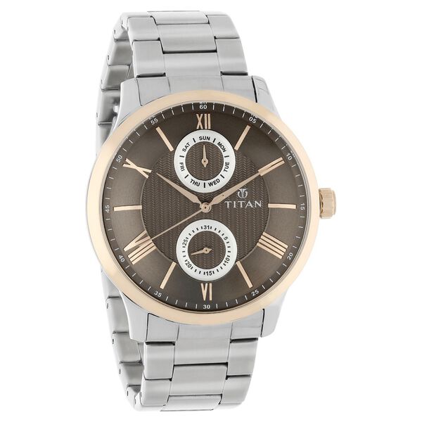 Titan Quartz Multifunction Brown Dial Stainless Steel Strap Watch for Men - image number 1