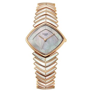 Titan Raga Chic Glam Quartz Analog Mother Of Pearl Dial Rose Gold Metal Strap Watch For Women