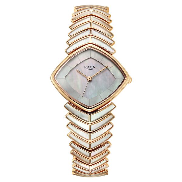 Titan Raga Chic Glam Quartz Analog Mother Of Pearl Dial Rose Gold Metal Strap Watch For Women - image number 0